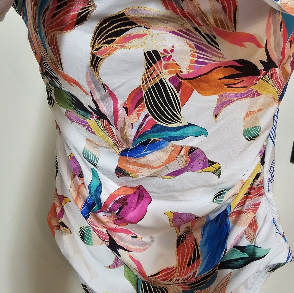 La Blanca One Piece Swimsuit - Women's Size 12 NWT Ruffle Floral Tropical Pool - Picture 10 of 16